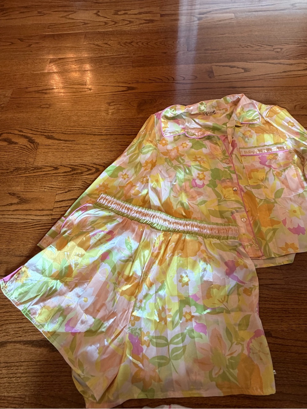 Free People Pillow Talk Satin Pajama Set in the "Lily Combo" - Picture 6 of 8